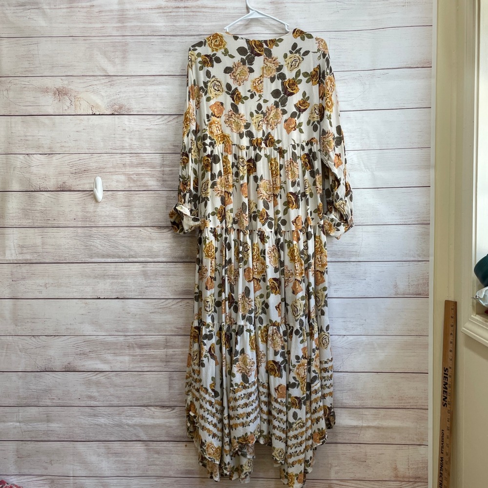 FREE PEOPLE ROWS OF ROSES MAXI DRESS IN CREAM AND TAN - Picture 6 of 11